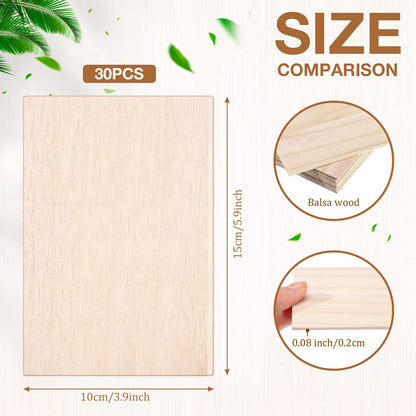 Qunclay 30 Pack 4 x 6 Inch Balsa Wood Sheets for Crafts, Architectural Models, Painting, Wood Engraving, Airplane Kits