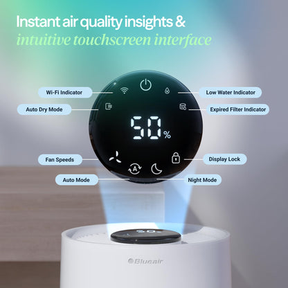 BLUEAIR Premium Smart Humidifier for Large Rooms, Bedrooms, Better Sleep with Evaporative Invisible Mist Tech, Auto Humidify, Easy Top Fill, Smart Control with App, Touchscreen, 3.5L Tank for 48 hours