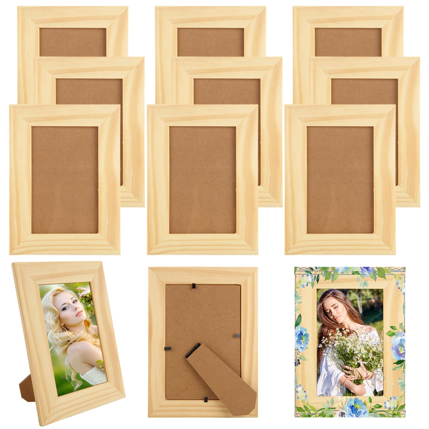 YOUNTHYE 12PCS Wooden Picture Frame for Crafts 4x6 Wooden Frame Unfinished Wood Frames Bulk Solid Wood Picture Frames Wood Frames for Photos Postcard Photo Frames Displays