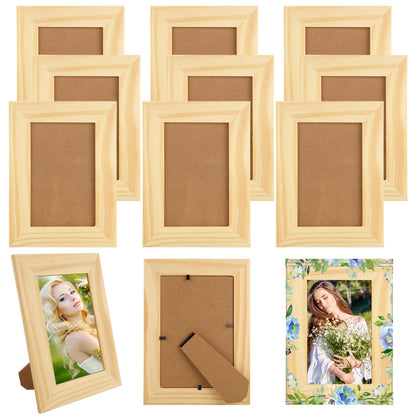 YOUNTHYE 12PCS Wooden Picture Frame for Crafts 4x6 Wooden Frame Unfinished Wood Frames Bulk Solid Wood Picture Frames Wood Frames for Photos Postcard Photo Frames Displays