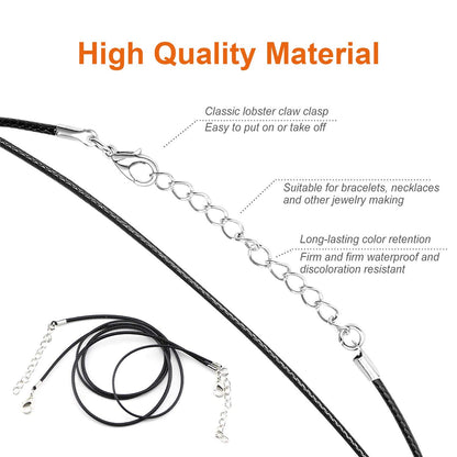 EuTengHao 120Pcs Necklace Cord Bulk, Black Waxed Necklace Cord String for Jewelry Necklace Bracelet Making (24 inch Length,1.5mm Width)