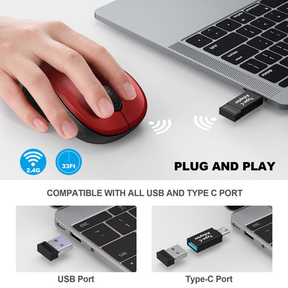 WisFox 2.4G Wireless Mouse for Laptop, Ergonomic Computer Mouse with USB Receiver and 3 Adjustable Levels, 6 Button Wireless Mice for Windows Mac PC Notebook (Grey)