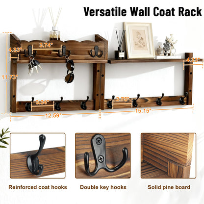 Dellicasi 28" Coat Rack Wall Mount with Shelf, Entryway Key Holder Wall Mount Wood Wall Coat Hooks with 7 Hooks 3 Key Hanger, Wall Mounted Coat Rack Mail Holder for Living Room, Bedroom