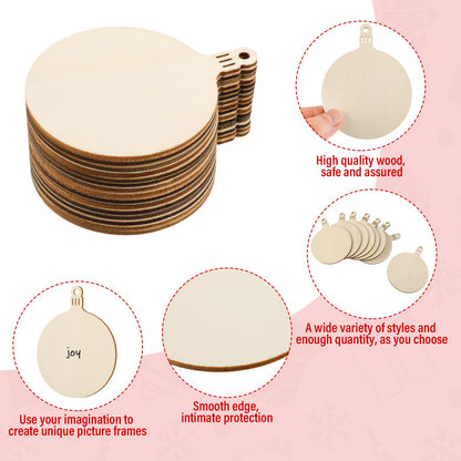 Blulu 60 Pieces Christmas Wooden Ornaments 3.5" Round Wood Slices Snowflake Angel Shape with Cords for DIY Crafts New Year Christmas Tree Pendant Ornaments(Style 1)