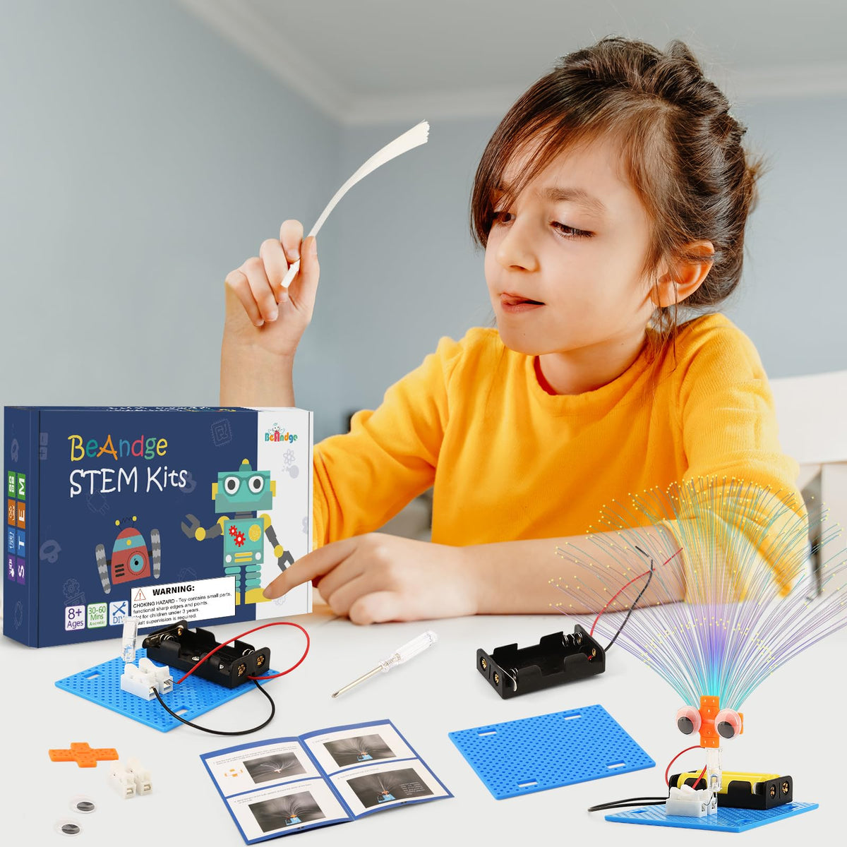 7 Set Bulk STEM Kit Individual Craft Kits for Kids, Science Projects Crafts Group Activity, Light Experiments Circuit Toys, Fun Fiber Optic STEAM Activities for Boys Girls Age 8-13 8-10 8-12 8 10 Year