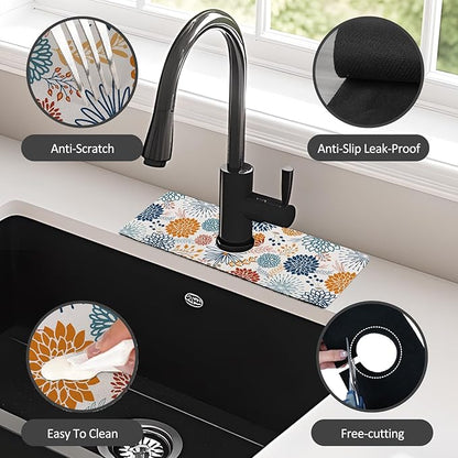 15" X 5.5" Kitchen Sink Splash Guard Faucet Mat Mandala Super Absorbent Fast