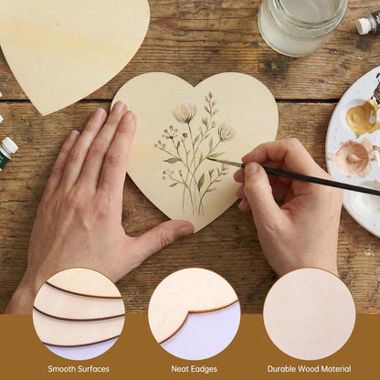 100PCS Wooden Heart for Crafts, 4 Inch Unfinished Wood Pieces for Crafts, Natural Heart Shape Wooden Slices Cutouts Coasters for Paint DIY Pyrograph Staining Burning Engraving Carving