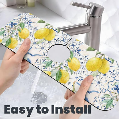 Lemon Mexican Blue Tilt Kitchen Sink Splash Guard Faucet Mat 1 Pcs, Absorbent