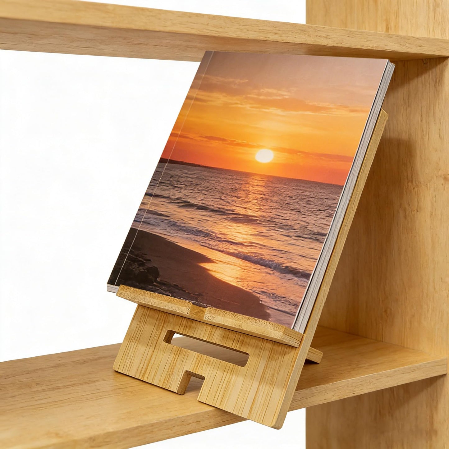 AEOSEAZTU 5 Pcs Bamboo Book Stand for Display Natural Easel Book Holder for Home Office School Fits CDs Comics Magazines Postcards Albums Artworks Phones(7.1x4.7x5 Inch)