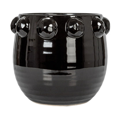 Creative Co-Op Round Terra-Cotta Planter with Raised Dots Design, Black