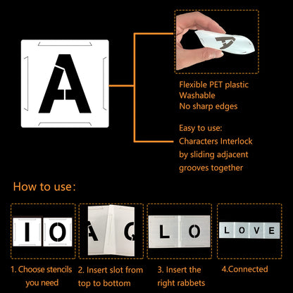 Mossdecal 62pcs Letter Stencils and Numbers 1 Inch, Small Reusable Alphabet Templates Interlocking Stencil Kit for Painting on Wood, Wall, Fabric, Rock, Chalkboard, Sign, Art Craft Stencils
