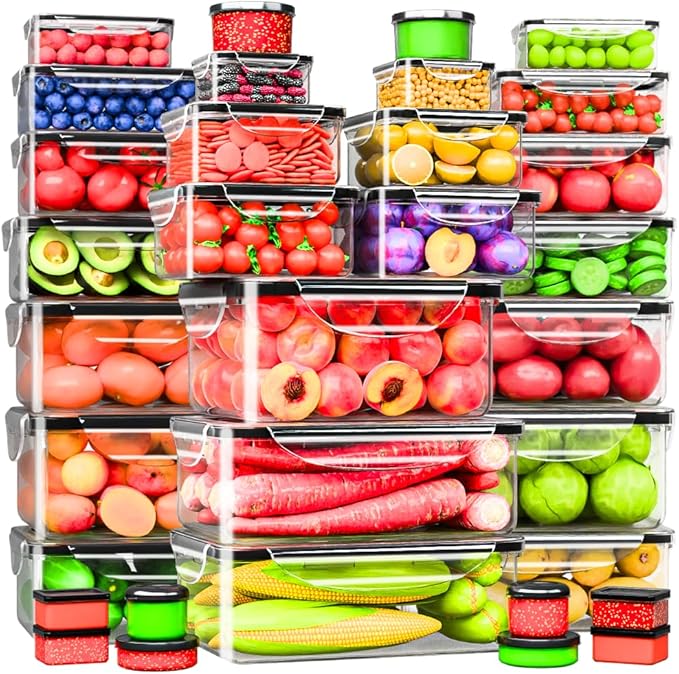 RockBerry 33 Containers with Large Food Storage Containers with Lids Airtight- Stackable Kitchen Bowls Set, Small Box-BPA Free Leak proof Plastic Boxes-Microwave safe