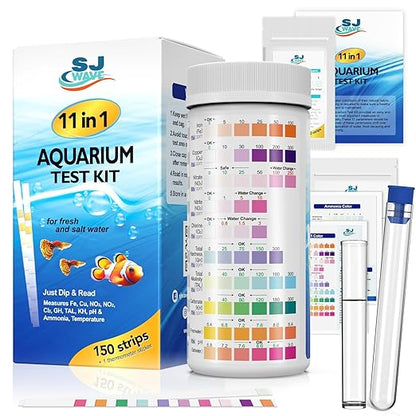 11 in 1 - Aquarium Test Strips | 950 Tests - 150 Strips | Fish Tank Aquariums Water Test Kit & ebook | Aquarium Thermometer | Fish Tank Water Testing Kit Includes 50 Ammonia Strips | Versatile Usage