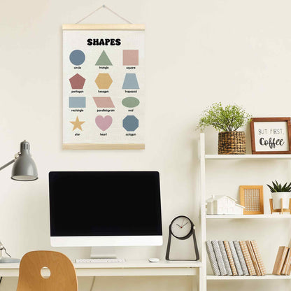 TLESKE Boho Classroom Shapes Chart Poster Hanger Frame, Homeschool Hanging Wall Art Decor for Toddlers Kids Room Nursery Playroom, Preschool Prek Learning Educational Poster Print Banner, 16x24