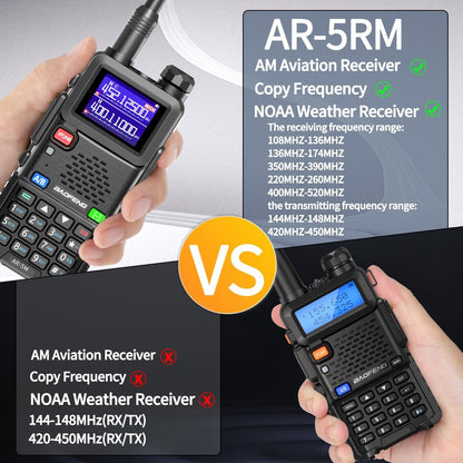 Baofeng Radio Ham Radio Long Range AR-5RM 10W Handheld NOAA Emergency Weather Radio 999CH Rechargeable Walkie Talkies with Programming Cable,USB-C Charging for Survival Gear Hunting Camping,2 Pack