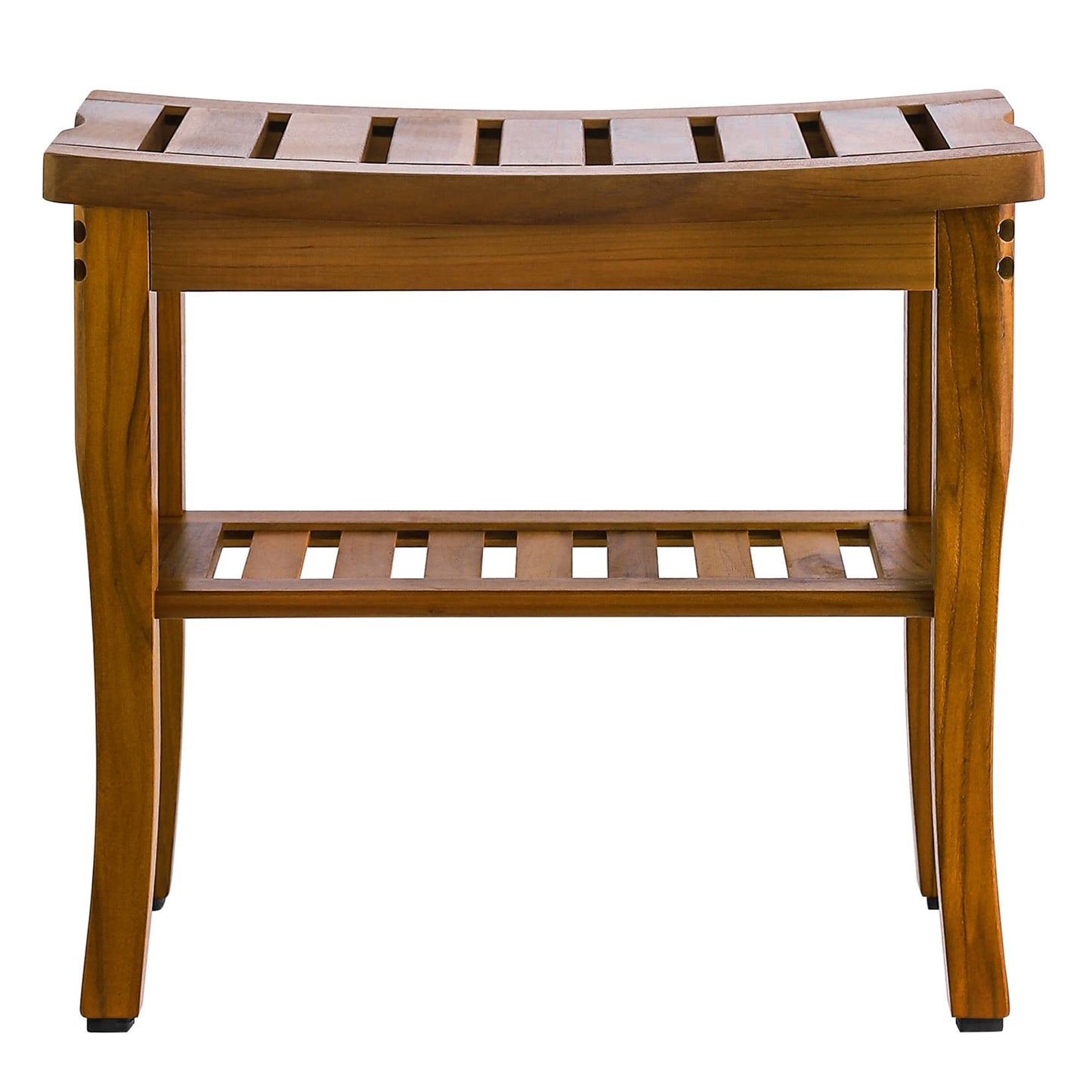 VaeFae Teak Shower Bench, Spa Bath Shower Stool with Storage Shelf, Wooden Seat Stool for Bathroom