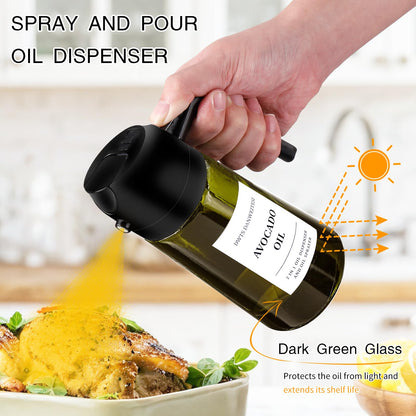 Oil Sprayer for Cooking 2pcs,2 in 1 Oil Dispenser and Oils Sprayer Kitchen Gadgets-16oz Glass Oils Spray Bottle,Mist Olive OilDispenser,Air Fryer,Salad,Grill (White Kitchen Accessories)