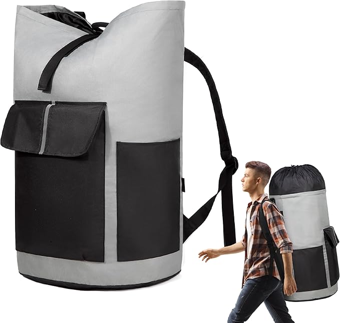 BeeGreen Grey-Black-Laundry-Bag-Backpack-Extra-Large-Heavy-Duty, 125L Portable
