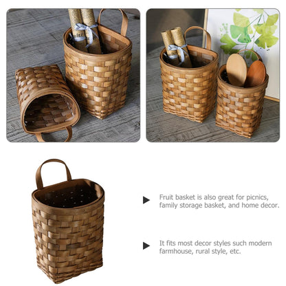 BESPORTBLE Wooden Wall Flower Basket Small Woven Basket Bread Basket Jute Hanging Basket Garlic Basket Hanging Wall Basket Wall Mount Baskets Potato Onion Storage Basket Wicker Vase, 25X17X13.5CM