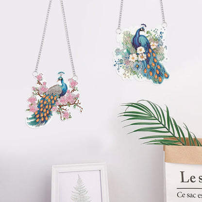 2 Pack Diamond Painting Peacock Hanging Ornaments – DIY Crystal Art Sun Catcher Kit for Window, Wall or Car – Elegant Decorative Gift for Women, Nature & Bird Lovers