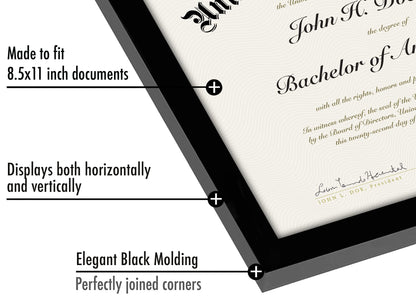 Americanflat 8.5x11 Picture Frame with Polished Plexiglass - Set of 5 - Legacy Collection - Certificate Frames for Tabletop and Wall Display - Black