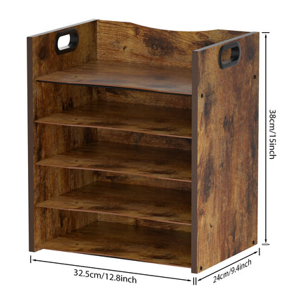 LMZAPET 5-Tier Wood Paper Organizer, File Holder for Desk With Handle - Wooden Paper Letter Tray, Desk Organizer and Accessories, File Cabinet for Home Office, School