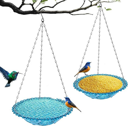2 Pack Hanging Bird Bath for Outdoors, Multi-Functional Bird Feeder & Water Station, Plastic Bird Bath Bowl with Chain Hook for Garden Yard Patio