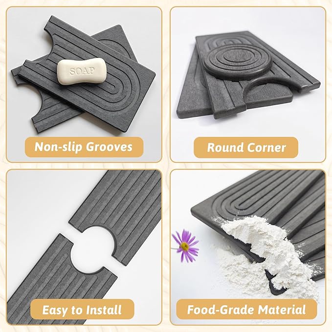 Diatomite Sink Mat around Faucet, Instant Dry Stone Sink Tray Cleaning Tools