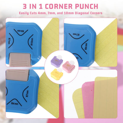 3 Pcs Corner Rounder Punch 3 in 1 Paper Corner Cutter (R4mm, R7mm, R10mm) Round Corners Cutter Rounder for Cardstock Envelope Laminate DIY Card Making Paper Crafts Scrapbook Supplies