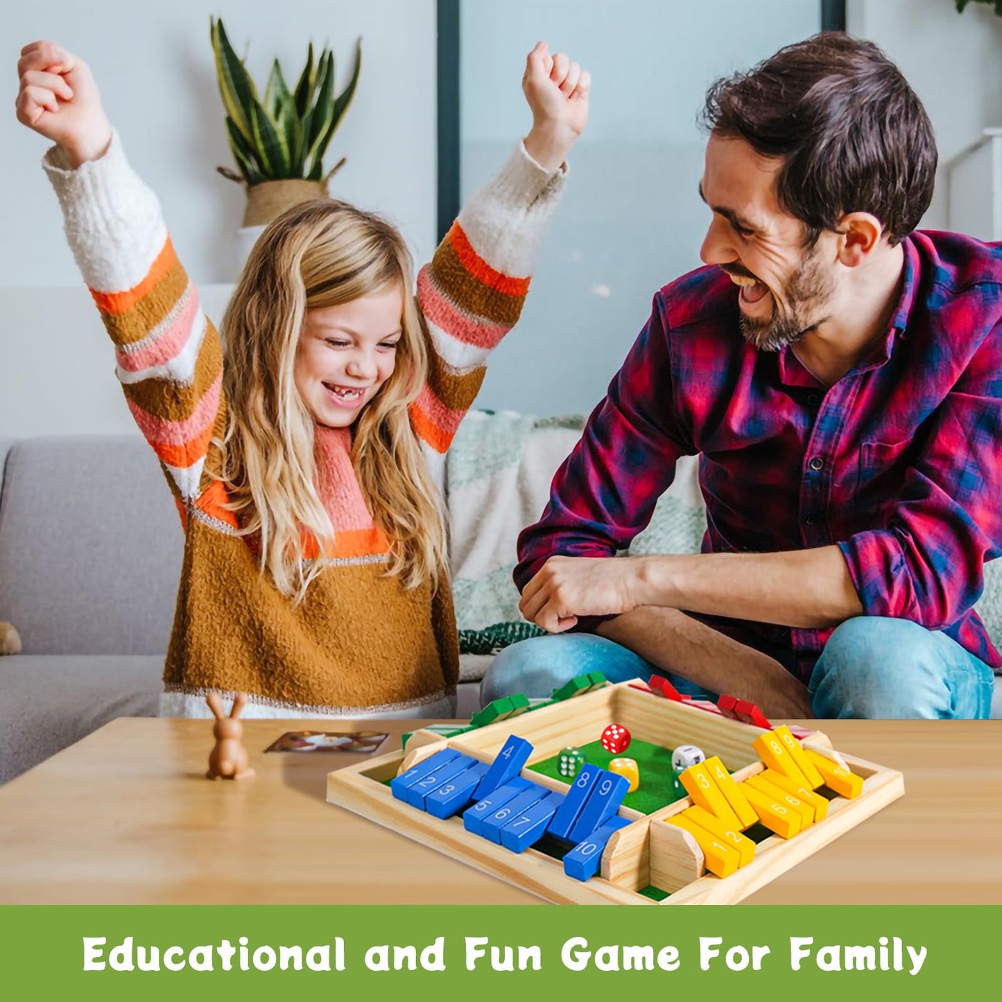 Elanbells Shut The Box Dice Game for 2-4 Player Wooden Dice Game Math Games Close The Box Family Dice Board Games for Kids Adults, Tabletop Version Games for Classroom, Home, Easter Day, Party or Pub