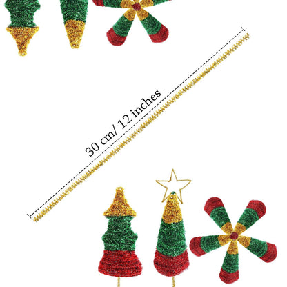 WILLBOND 400 Pieces Christmas Pipe Cleaners Craft Pipe Cleaners Glitter Chenille Stems Creative Arts Chenille Stems for DIY Craft Christmas Decoration, 12 Inches (Red, Gold, Silver, Green)