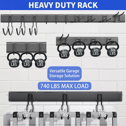 CRXCRC Shed Tool Organizer Wall Mount, 64inch Heavy Duty Garden Tool organizer Storage System, Easy Install With 10 Adjustable Hooks, For Garage, Basement, Shed, Workshop(Black)