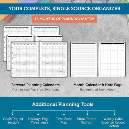 Planner Pad Spiral Bound July 2026 – June 2027 / Academic Year 6 3/4" x 8 1/2" 3-Tier Funnel Down 12 Month Medium Size Organizer, Black Cover/Black Ink