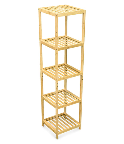 Bam & Boo - 5-Tier Multipurpose Square Shelf Modern Natural Bamboo - for Living Room, Bedroom, Office, Kitchen, Pantry(55” x 13.4” x 13.4”)