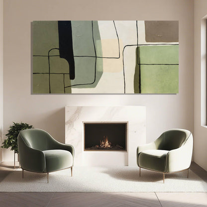 ZENPEE Green Modern Wall Art and White Canvas Art, Large Abstract Wall Art for Office, Dining Room, Bedroom, or Living Room, 29" x 58"
