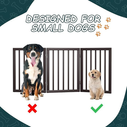 Semiocthome Bamboo Dog Gates Indoor 3-Panel Freestanding Puppy Gates for The House with 2 Metal Stands 24" H Folding Wood Pet Gate for Stairs Doorway Expands Up to 55" Fully Assembled Espresso