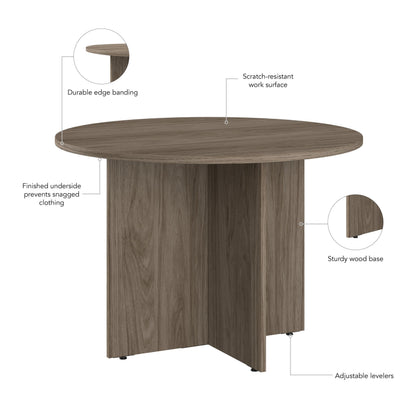Bush Business Furniture 42-inch Round Conference Table with Wood Base, Circular Meeting Room Desk for 4 Users, Modern Hickory