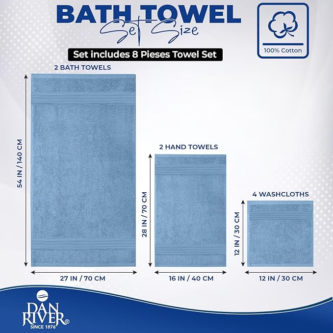 DAN RIVER 8 PC Luxury Bath Towels