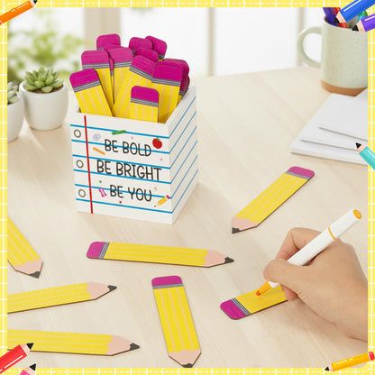 CJiangpo 51Pcs Back to School Pencil Flip Name Sticks with Wooden Notebook Line Holder, Talking Flip Name Sticks for Classroom Management Educational Learning Activity Grouping Back to School Supply