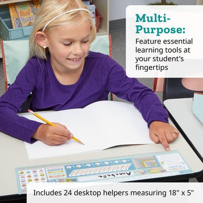 Really Good Stuff 24PK Chalkboard Style Grade 3-5 Self-Adhesive Vinyl Desktop Reference Nameplate with Cursive Letters, Multiplication Grid, Number Line, Place Values, Decimals, Percentages, Fractions