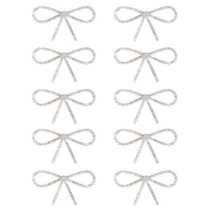10Pcs Sliver Clear Rhinestone Crystal Bow Brooches Pins Set DIY Wedding Bouquet Broaches Kit