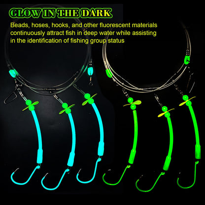 MAFIMOEA Pre-Rigged Deep Drop Saltwater Rigs – Glow Tubes, Hooks, Beads & Spinner Blade – 6/0 8/0 Circle Hooks for Snapper/Grouper/Tilefish (3/6 Hooks)
