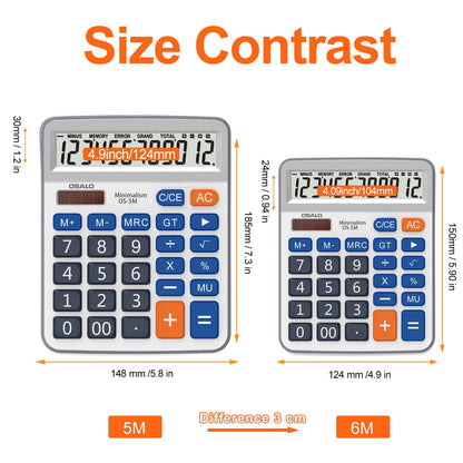 Desktop Calculator Extra Large 5-Inch Clear LCD Display 12-Digit Big Number Button Office Calculator with Auto Sleep Function (OS-5M)