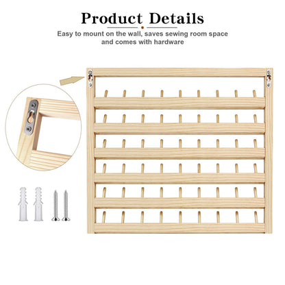 Wettin Premium 54 Spools Wooden Thread Rack – Wall Mounted Sewing Thread Holder Organizer for Craft Room, Embroidery, Hair-braiding & Jewelry Hanging, Includes Hanging Hooks