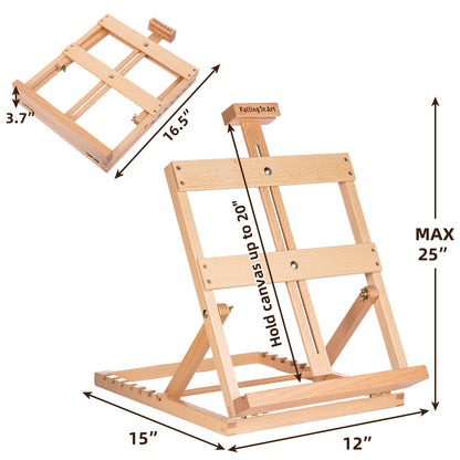 Falling in Art Heavy-Duty H-Frame Tabletop Easel for Painting, Adjustable Beechwood Desktop Easel, Portable Canvas Stand for Adults, Beginners and Artists