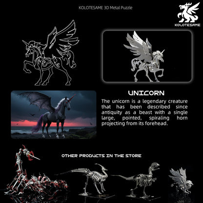 Kolotesame Mythical Unicorn 3D Metal Puzzle Model for Adults, DIY Animal Sculpture 3D Model Kit Immersive Creative Building Model Art Desk Decor