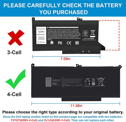 TREE.NB 60Wh F3YGT Replacement Laptop Battery for Dell Latitude 12 7000 7280 7290 13 7380 7390 P29S002 14 7480 7490 P73G002 E7480 E7280 E7290 DM3WC DM6WC 2X39G