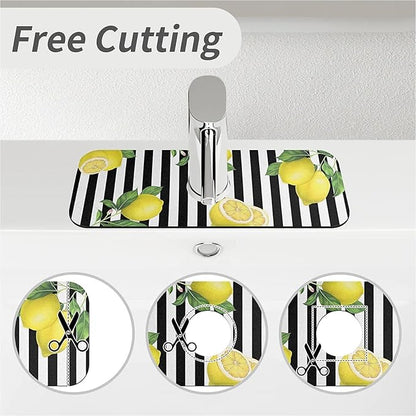 Kitchen Sink Splash Guard，Lemon-and stripes Faucet Mat Sink Gadgets-Super
