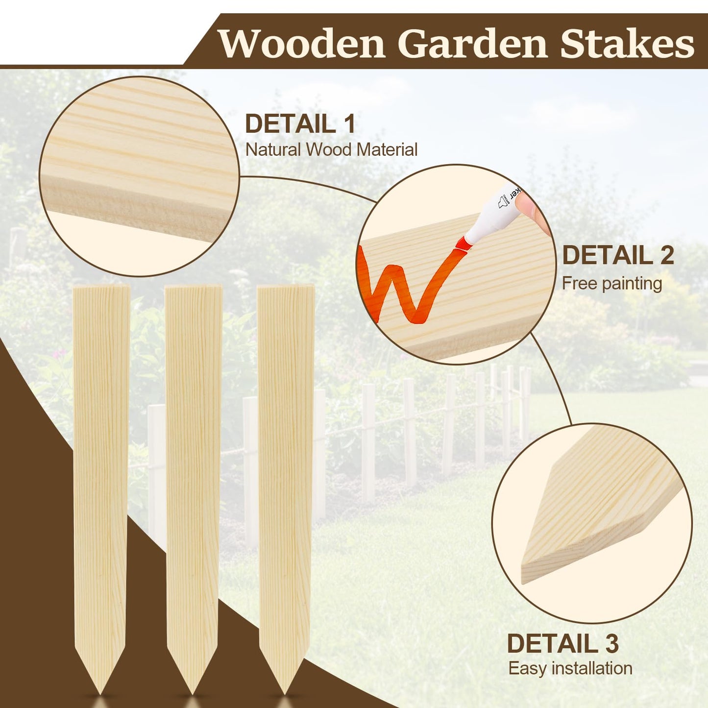 24 Pcs 11.4 Inch Wooden Garden Stakes with 65 Feet Jute Twine, Survey Grading Stakes, Plant Support Stake, Sign Posts for Silt Fence Yard Farm Boundaries Baselines, Garden Decoration