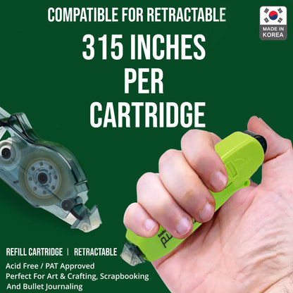 Double Sided Tape with Retractable Dispenser Roller - Permanent, Acid Free, Transparent - 2 Runners & 8 Refill Cartridges - Ideal Scrapbook Supplies & Scrapbooking Supplies Kit - 315 Inches Each